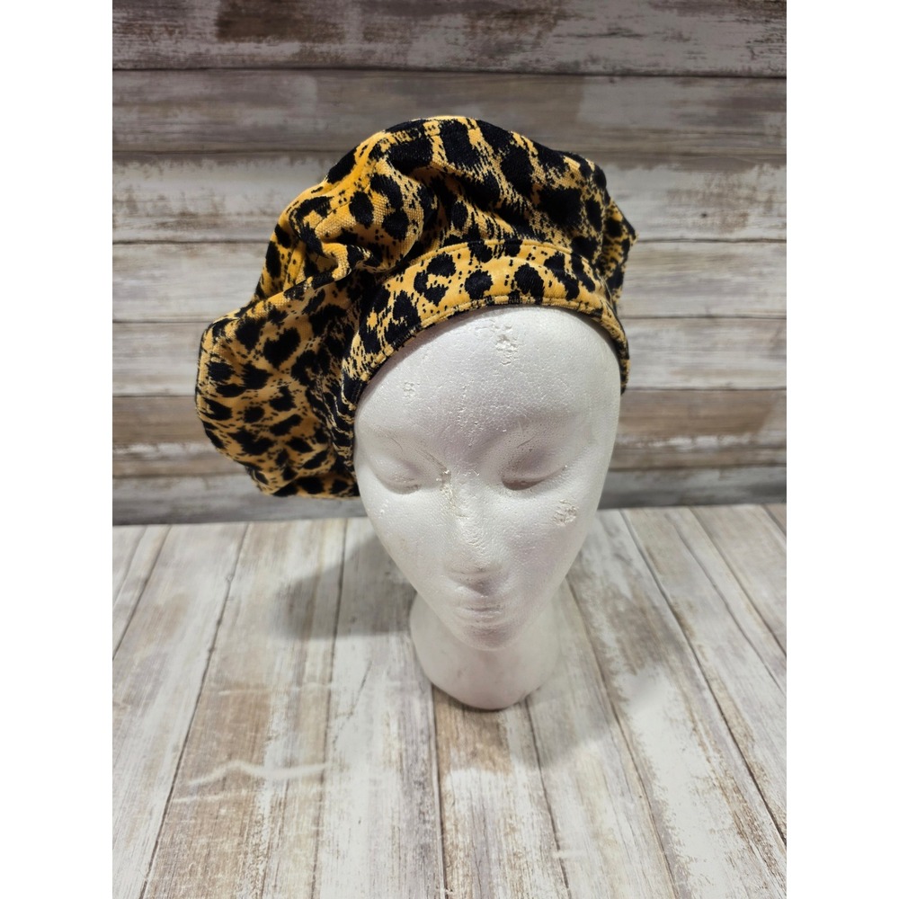 Michael Pasqual for Leitzies Towne House Leopard Print Velvet Beret Yellow Black